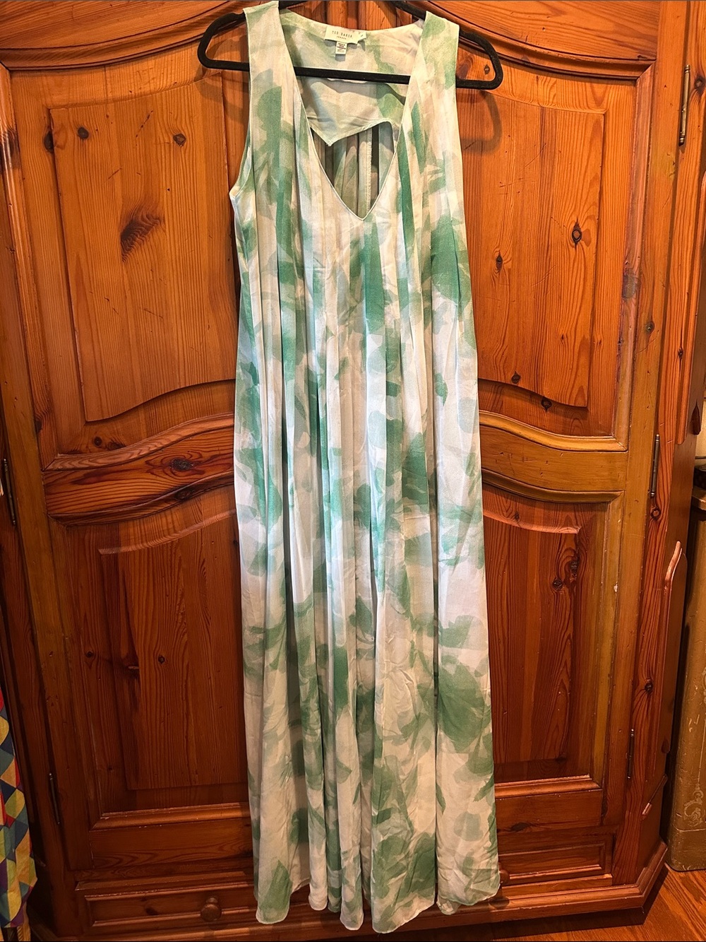 Ted Baker MILASAN Green Floral Pleated Maxi Dress Size L